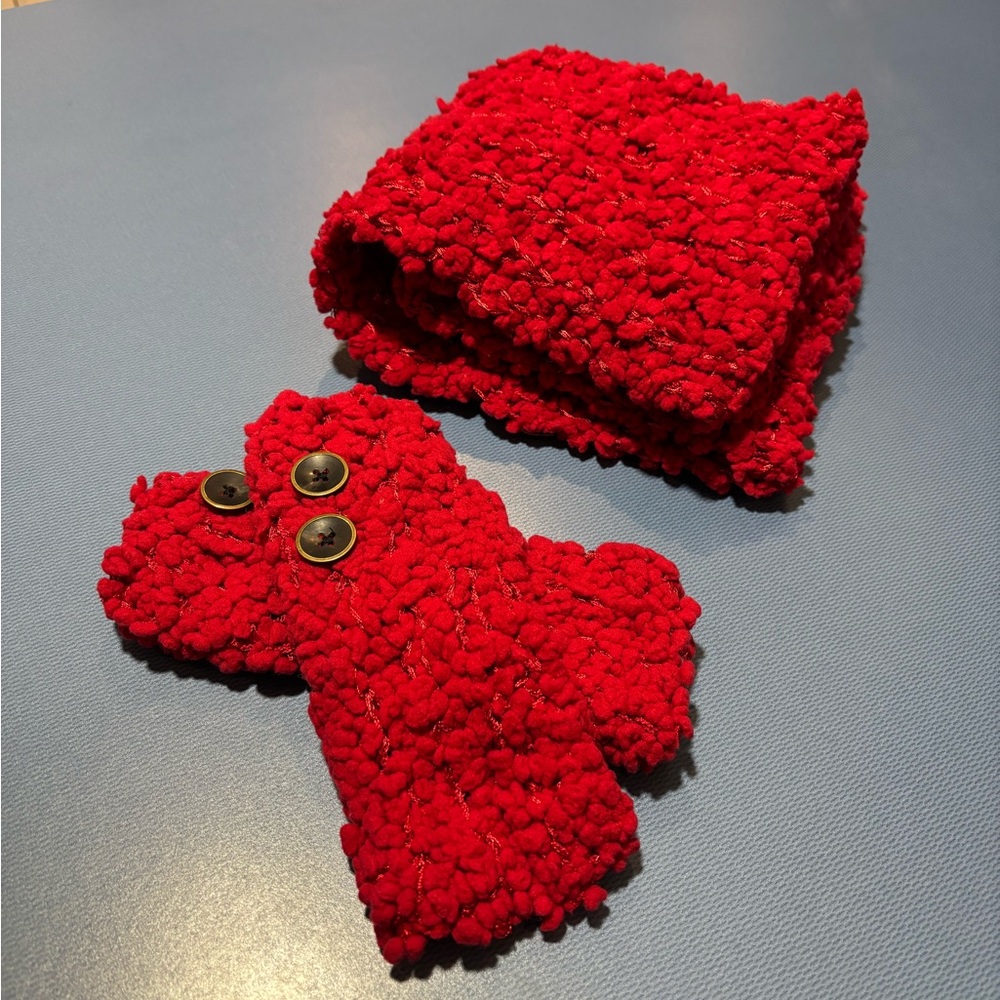 Red Textured Scarf and Glove Set